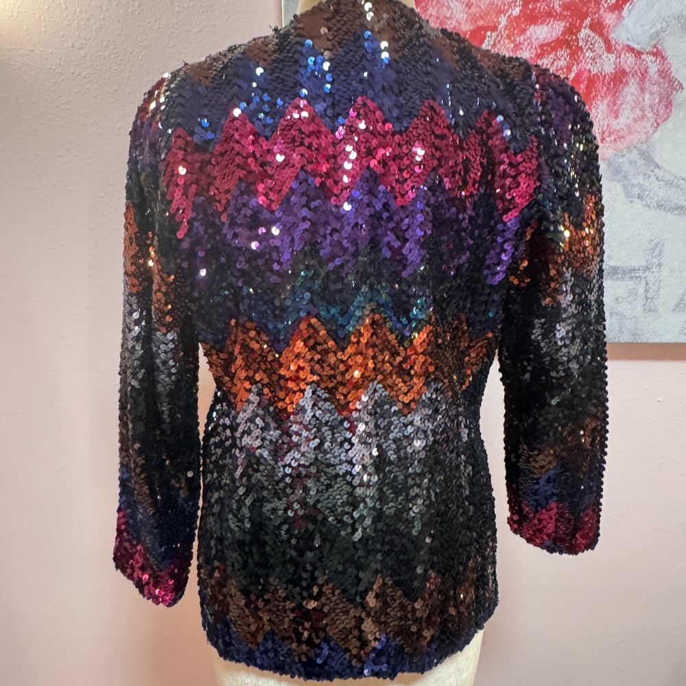 Vintage Sequin Zigzag Pattern Jacket - image 4